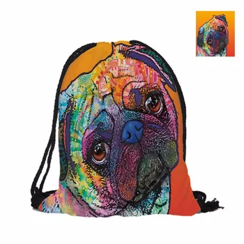 

Custom Lovely Pug Fashion 3D Printing Double Sided Men Women School Bag Travel Drawstring Backpack Polyester Texture