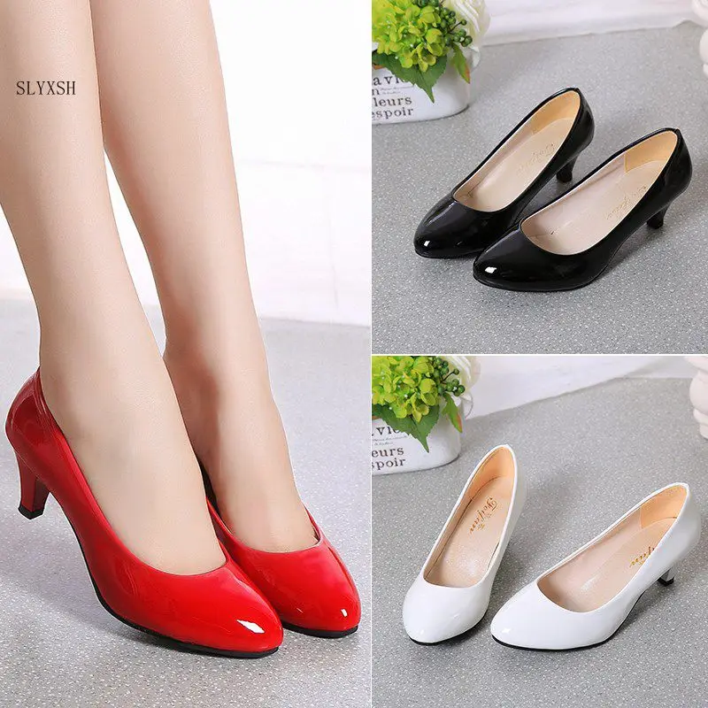 

SLYXSH 2019 NEW Shallow Mouth Women Office Work Heels Shoes Elegant Ladies Low Heel wedding shoes