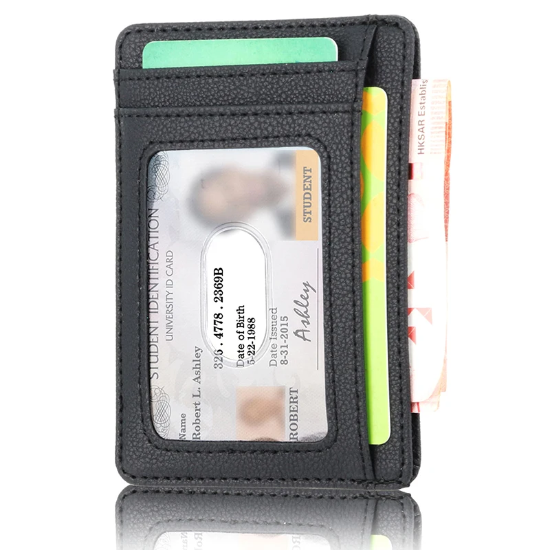 Мужской тонкий кошелек с RFID блокировкой бумажник из натуральной кожи передним