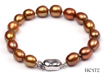 

Unique Pearls jewellery Store Charming AA 7-8MM Brown Color Rice Freshwater Pearl Bracelet 18cm 925 Silver Clasp
