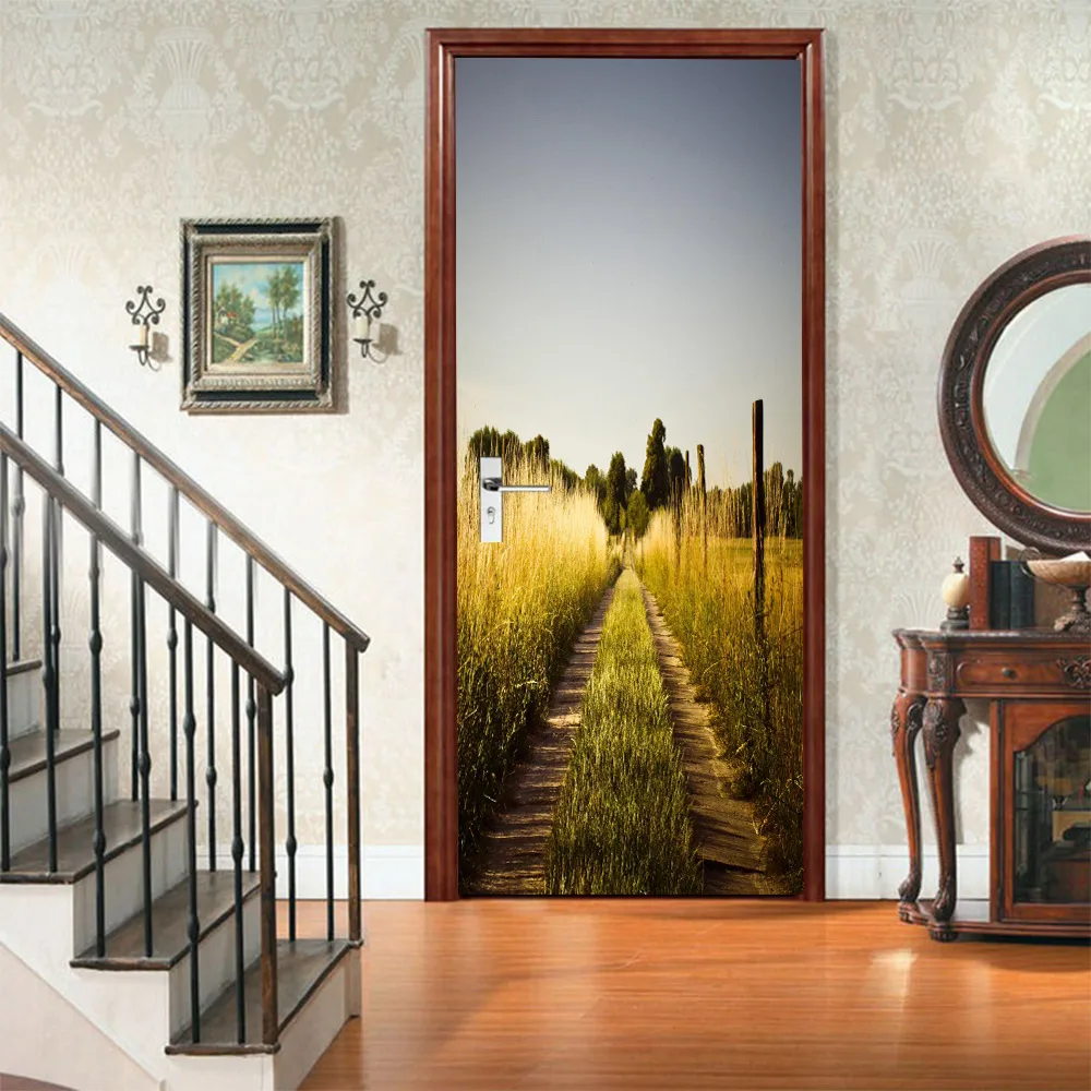 

New Art Landscape 3D Door Sticker DIY Mural Selfadhesive Wallpaper PVC Removable Waterproof Poster Stickers Home Decor Decals