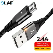 OLAF Microusb кабель светодиодный светильник 2.4A Быстрая зарядка Micro USB кабель для передачи данных для samsung S7 S6 xiaomi android кабели для мобильных телефонов шнур
