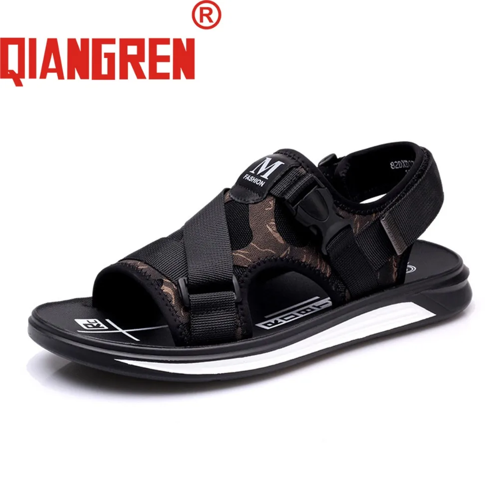 

QIANGREN Military Brand New Arrive Men Summer Nylon Beach Sandals Black Fashion Hook Loop Buckle Outdoors Casual Shoes Slippers