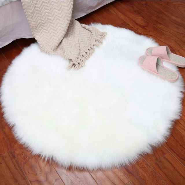 Whism Imitation Wool Fluffy Rugs Chair Cover Carpet Bedroom Faux Whism Imitation Wool Fluffy Rugs Chair Cover Carpet Bedroom Faux Mat Seat Pad Washable Warm Round