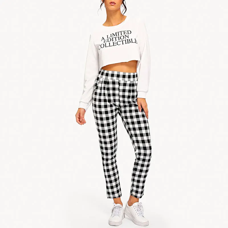 

Pencil Vertical Stripes Harem Pants Sports Spring Casual Stretch Waist Personality Loose Black Regular High Waist Street Pants
