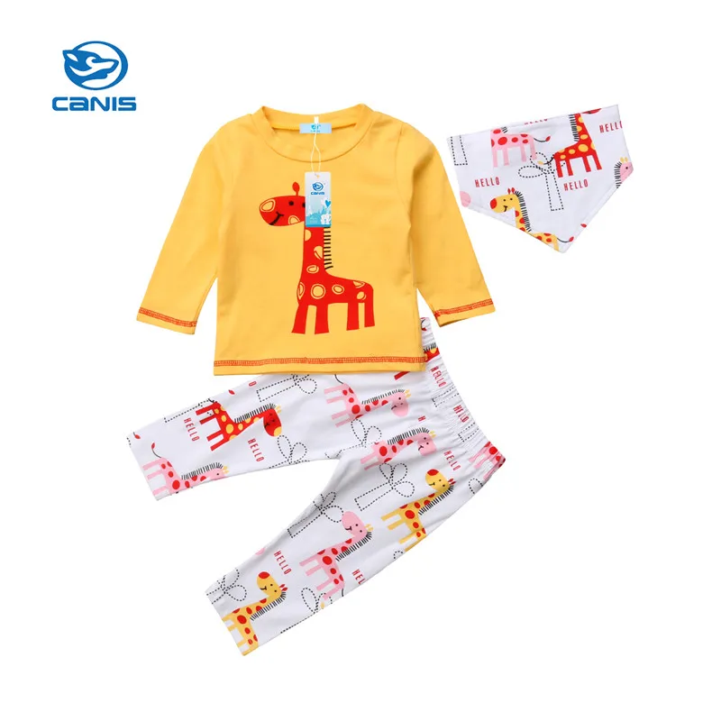 CANIS/комплект одежды для новорожденных мальчиков и девочек, модные топы с изображением оленя и жирафа, футболка + длинные штаны + шапочка