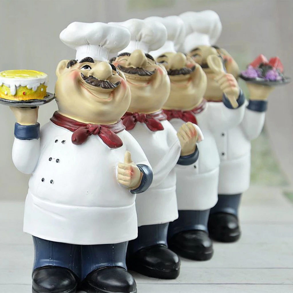 Chef franc�s figuras con abridor de botellas de vino decoraci�n de la cocina cocinar fishmm Estatua de resina adornos decorativos