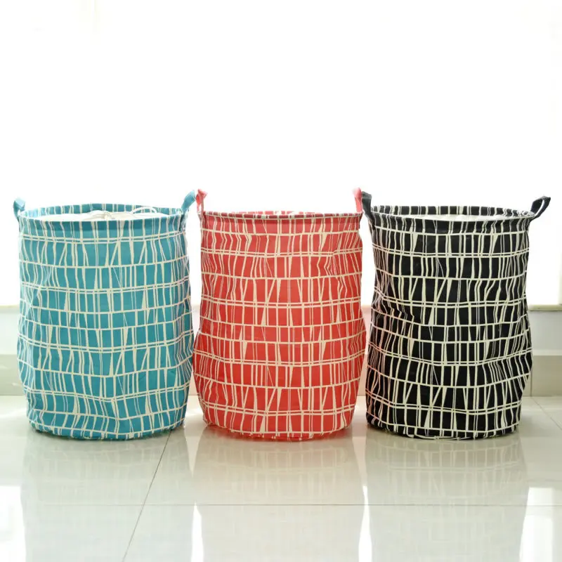 Cotton Linen Abstract Geometric Black Blue Red With Handle Cotton Linen Abstract Geometric Black Blue Red With Handle Z Vintage Storage Laundry Basket Fold