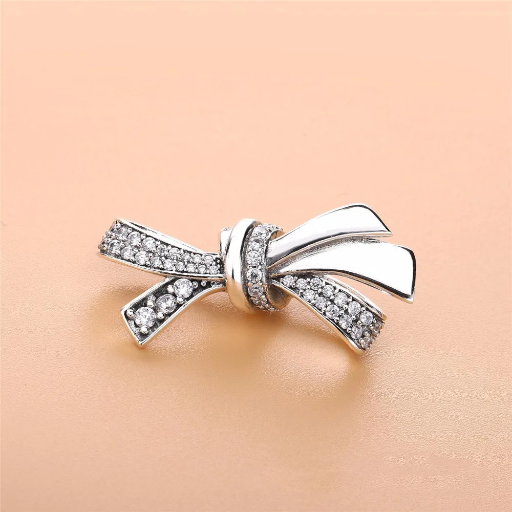 

2018 Spring New Retro 100% 925 Silver BRILLIANT BOW CHARM Fit pandora Bracelets Bangle Necklace Pendant DIY Jewelry