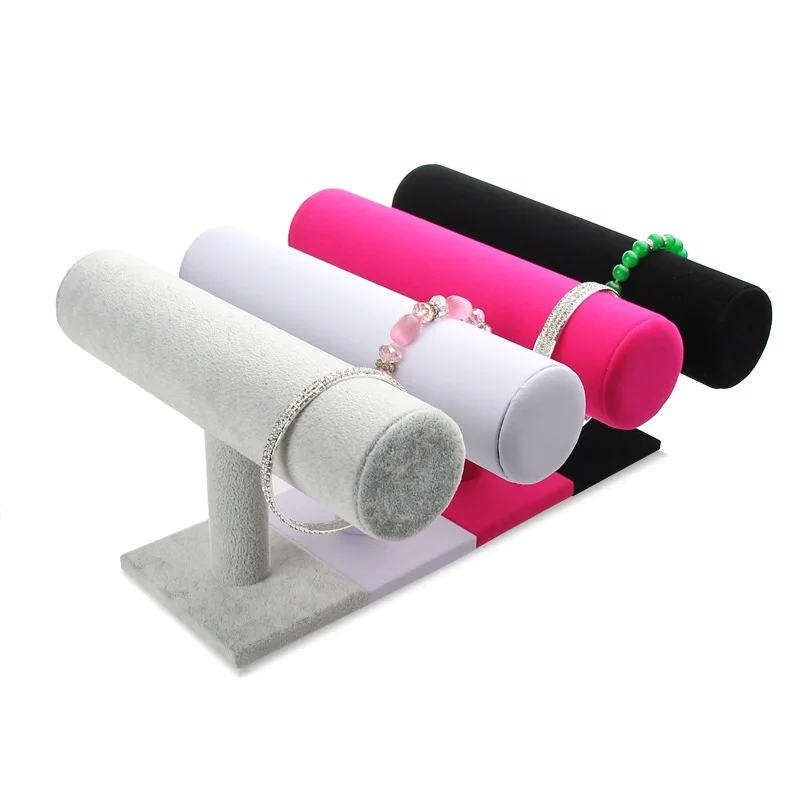

New 1Pcs Velvet Bracelet Chain Watch Holder T Bar Rack Jewelry Display Organizer Stand Holder Packgaing Black/White/Pink/Red