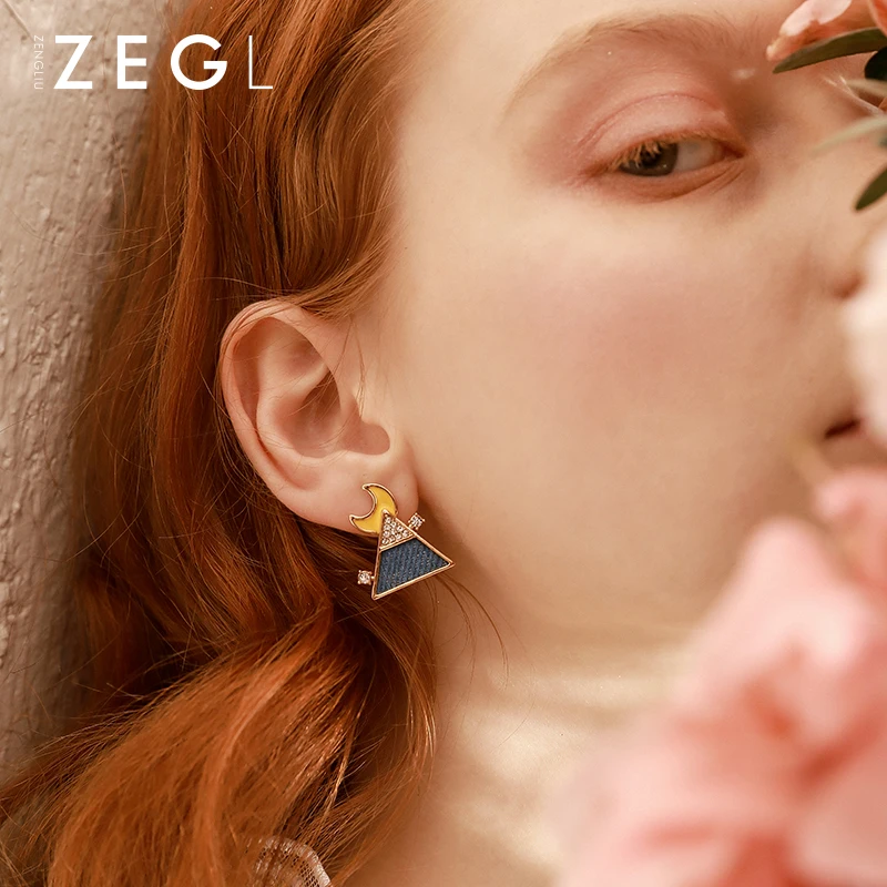 

ZEGL design smoky indigo earrings Morandi earrings female minority earrings temperament geometric ear jewelry