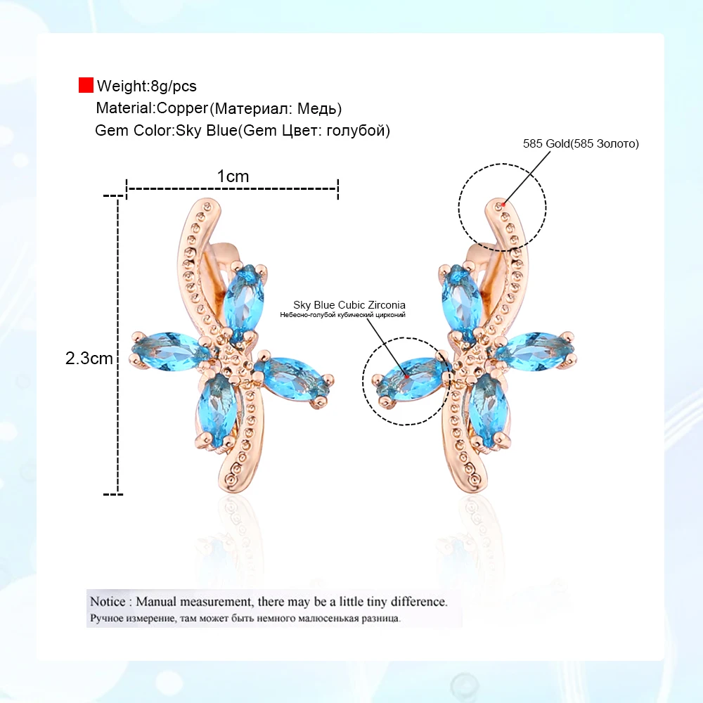OCESRIO, корейская мода, синие циркониевые серьги с листьями, золото, 585, цветок, 585, розовое золото, серьги для женщин, ювелирное изделие, аксессуары, ers-j54