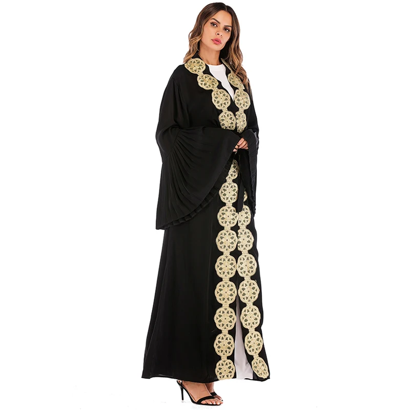 Черный Абая Дубай блестками Цветочные Хиджаб мусульманское платье Катара ОАЭ Абая для женщин jilbabe халат Musulmane турецкая исламская одежда