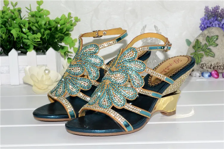 2016 Summer Crystal Rhinestone Wedding Shoes Size 11 High Heels Fashion Female Roman Bohemian Blue Wedge Sandals Good Quality8