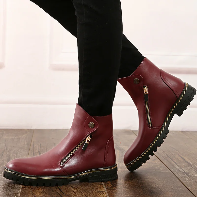 

Casual Fashion Ankle Chelsea Boots Men Zip Platform Microfiber Solid Martin Boots Sewing Med Winter Concise Motorcycle Shoes