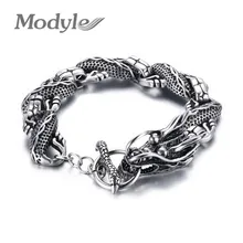 Модный панк-бренд, винтажный браслет с драконом, цепочка из нержавеющей стали, мужские ювелирные изделия