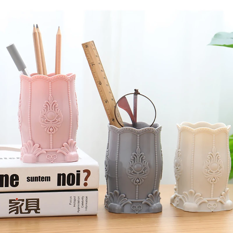 Flower Carved Cosmetic Storage Tube Desktop Pen Brush Lipstick Makeup Office Articles Organizer Box Sundries Container