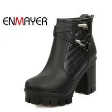 ENMAYER Woman High Heel Ankle Boots Round Toe Zippers Shoes Women Large Size Platform Boots Warm Shoes for Ladies Black White ENMAYER Woman High Heel Ankle Boots Round Toe Zippers Shoes Women Large Size Platform Boots Warm Shoes for Ladies Black White