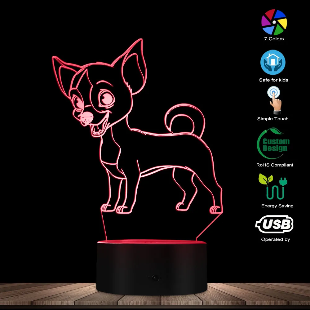 Собака породы чихуахуа 3D Оптическая иллюзия Свет USB современный ночник милые животные светящийся светодиодный осветительный прибор