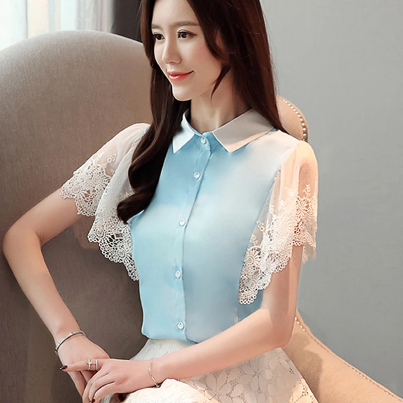 Корейская мода шифон Для женщин блузки кружева рукав &quotлетучая мышь&quot Розовый