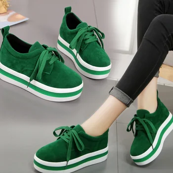 

Women Autumn Lace Up Flat Platform Shoes Round Toe Med Heel Height Increasing Shoes Flat Heel Elevator Platform Heels