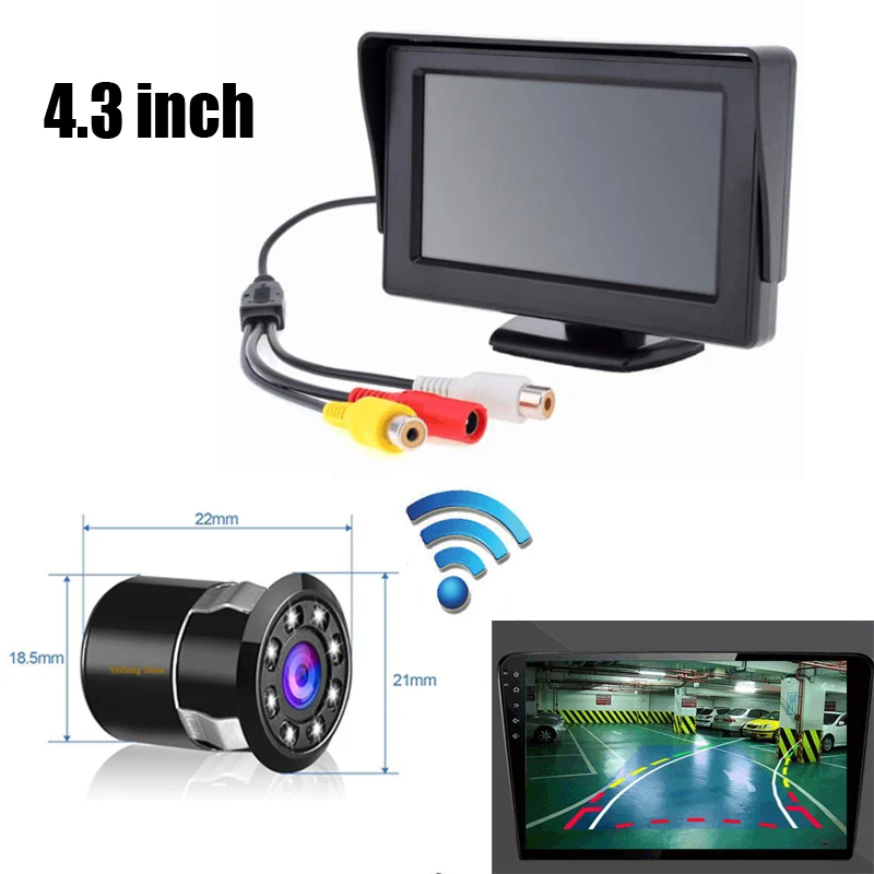 

3 in 1 Wireless 4.3 inch LCD hd Screen Display & 8 IR Night Vision car reverse camera reversing trajectory system Parking assist
