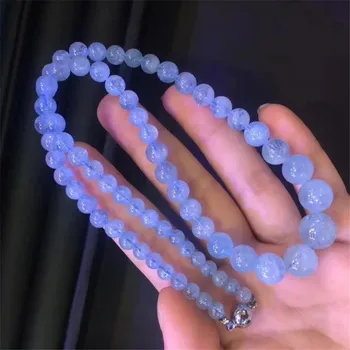 

Genuine Ocean Blue Natural Stone Necklace Women Female Long Chain Crystal Round Bead Necklace AAAA 5-12mm