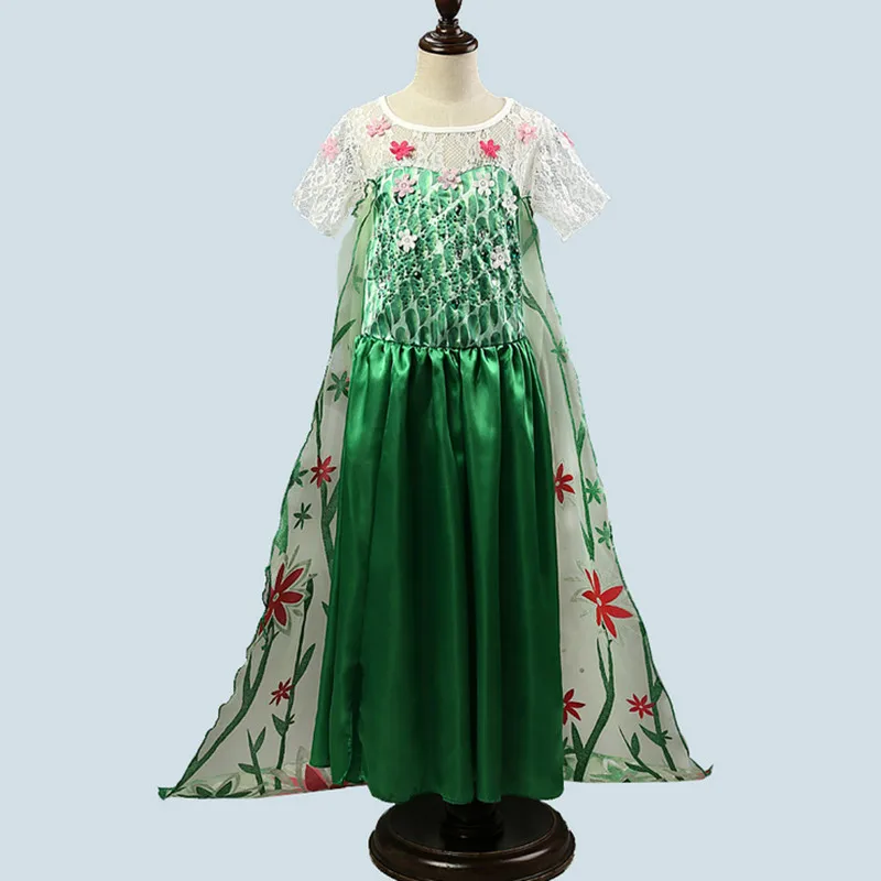 princess green elsa dress High quality baby girls costumes snow queen cosplay dresses kids