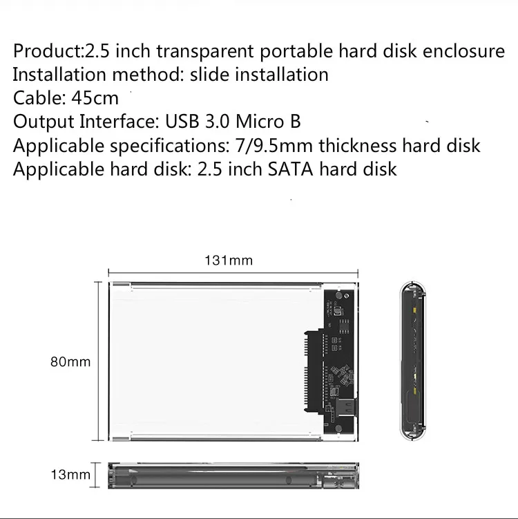 2,5 дюймов USB3.0 to Sata 3,0 без инструментов 5 Гбит/с коробка корпус жесткого диска поддержка UASP протокол для 2 ТБ 2," HDD SSD