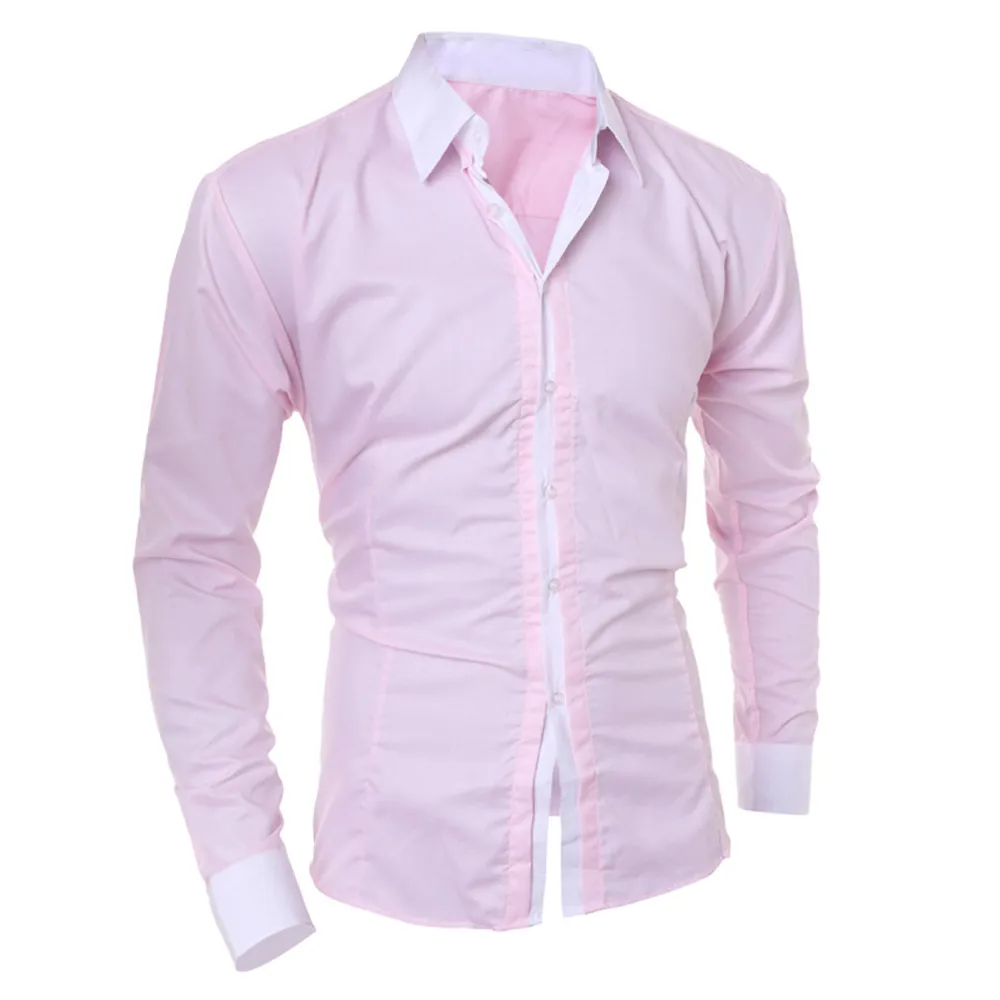 Мужская рубашка, Camisa blusa masculina, Повседневная тонкая рубашка с длинными рукавами, Мужская одежда, повседневная мужская блуза, топ, уличная одежда, Camisa masculina - Цвет: Pink