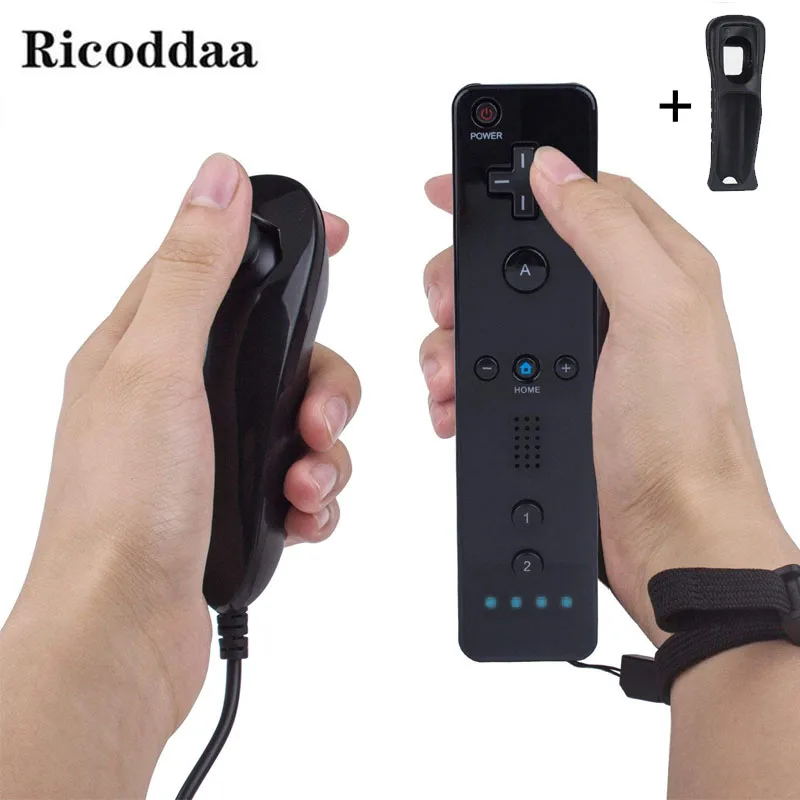 

2 In 1 Wireless Gamepad Controller For Nintendo Wii Remote Controle Joystick+Nunchuck with Silicone Case For Wii Game Accessory