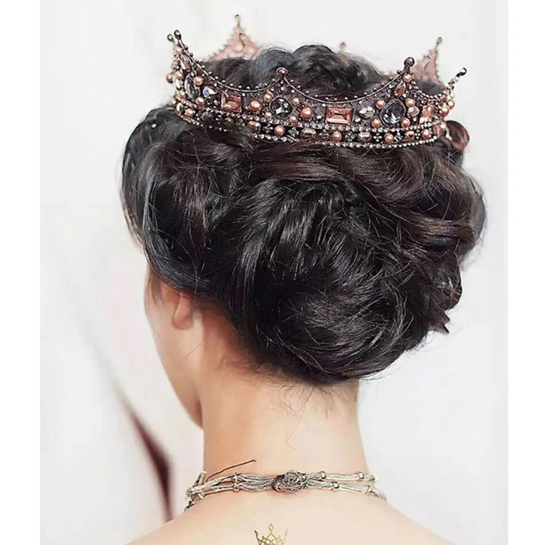 Ретро дворец барокко Королевская корона Стеклянная Круглая Корона ободок для волос полный круг Корона свадебный головной убор аксессуары для волос