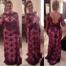 Neue Burgund Spitze Langarm Mutter Der Braut Kleid Appliques Perlen Abendkleid