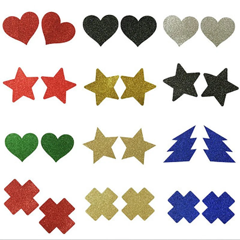 

1 Pair Mixed Silver Nipple Cover Breast Petals Milk Paste Disposable Adhesive Stain Fashion Pasties Heart Star Cross