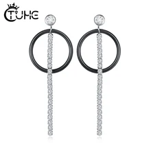 Серебряный цвет стразы кристалл, Длинная кисточка серьги для женщин Свадебные висячие серьги керамические свадебные ювелирные изделия