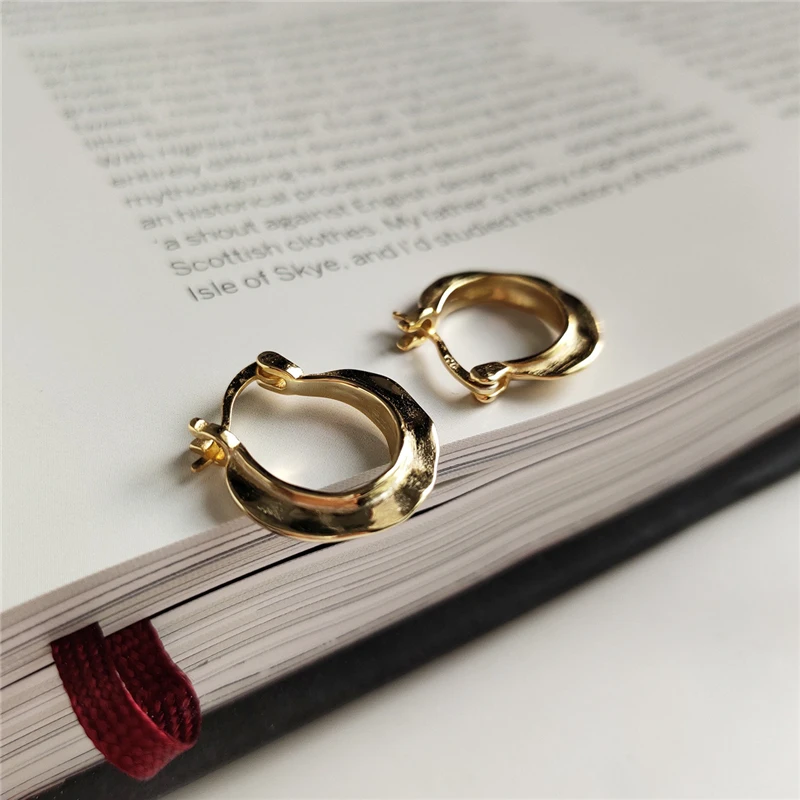 

925 Sterling Silver Moroccan Vintage Gold Exaggeration Hoop Earring Fashion Irregular Circle Earrings For Women Original Jewelry