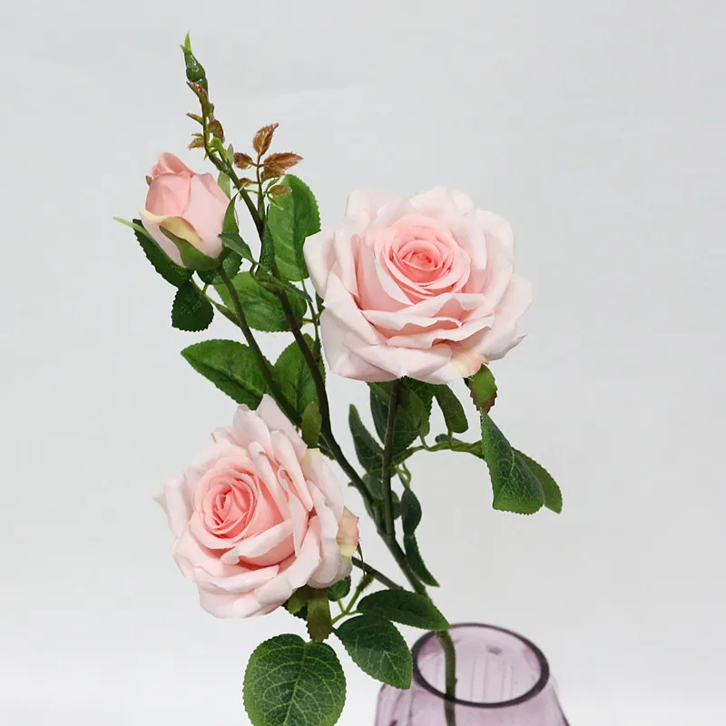 Flone 3 Heads Artificial Rose Flowers Simulation Rose Flower Silk Flower Fake Rose Flower Branch Wedding Home Party Decor Flores (5)