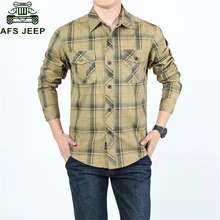 AFS JEEP Брендовые повседневные рубашки в клетку для мужчин s модные рубашки с длинными рукавами из хлопка Camiseta Masculina рубашка в стиле милитари для мужчин плюс размер 5XL