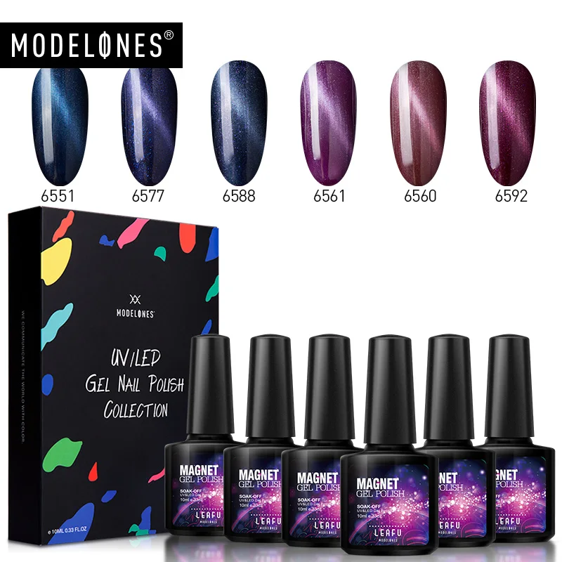 

Modelones 6Pcs/Lot Cat Eyes UV Gel Nail Polish Set Chameleon Magnetic Hybrid UV Nail Varnish Semi Permanent Magnet Polish