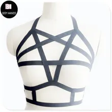 Черный корпус Сексуальное белье с ремешками спандекс harajuku Пастель Готическая пентаграмма бюстгальтер бондаж жгут портупея в форме звезды бюстгальтер