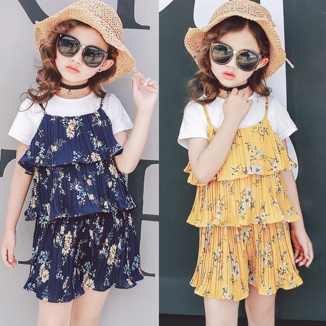 Cute Toddler Girl Clothing Sets toddler Kids floral blouse+pleated
