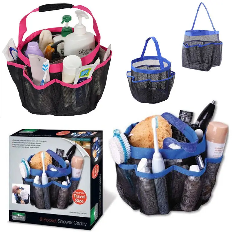 Us 1 34 39 Off Hot Portable Bath Bags Quick Dry Storage Hanging Mesh Bathroom Bag Shower Tote Caddy Cosmetics Organizer With 8 Pockets In