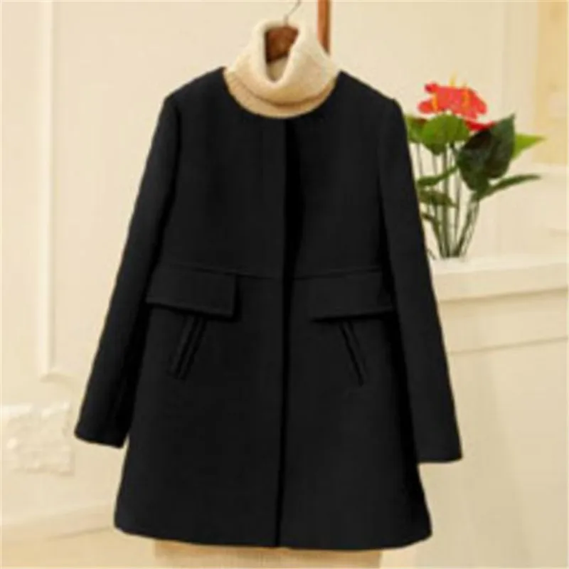 Женская одежда осень-зима Корейская версия шерстяное пальто куртка 5XL средней длины круглый воротник однорядные пуговицы шерстяные - Цвет: black