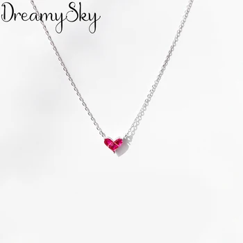 

DreamySky 925 Sterling Silver Heart Pendant Necklaces For Women Girl Fashion Long Chain Necklace Bijoux Jewelry Wholesale