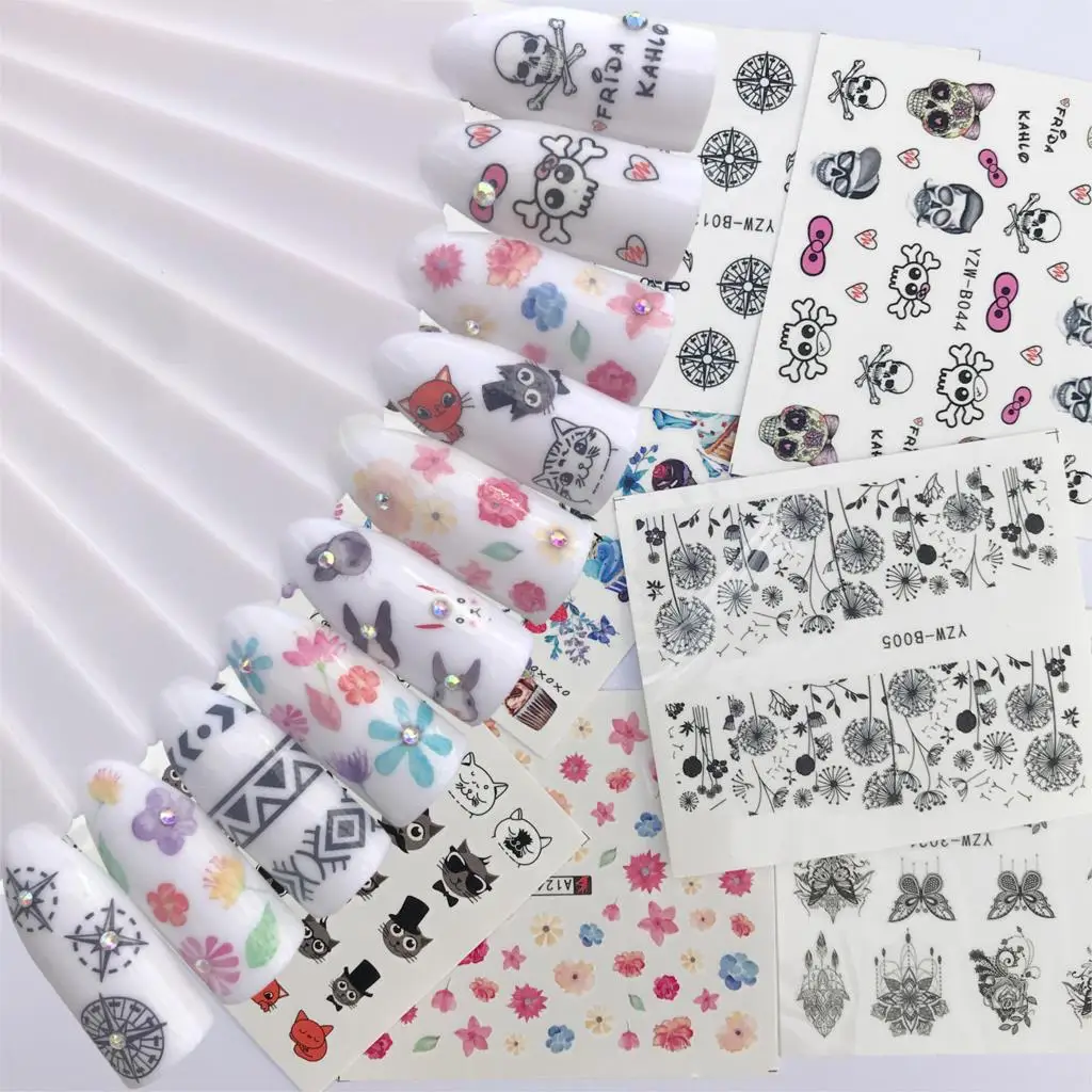 

10 Sheet Optional Water Decals Nail Sticker Flower Cartoon Skull Cat Image Nail Art Decals Nail Art Transfer Sticker Water Slide