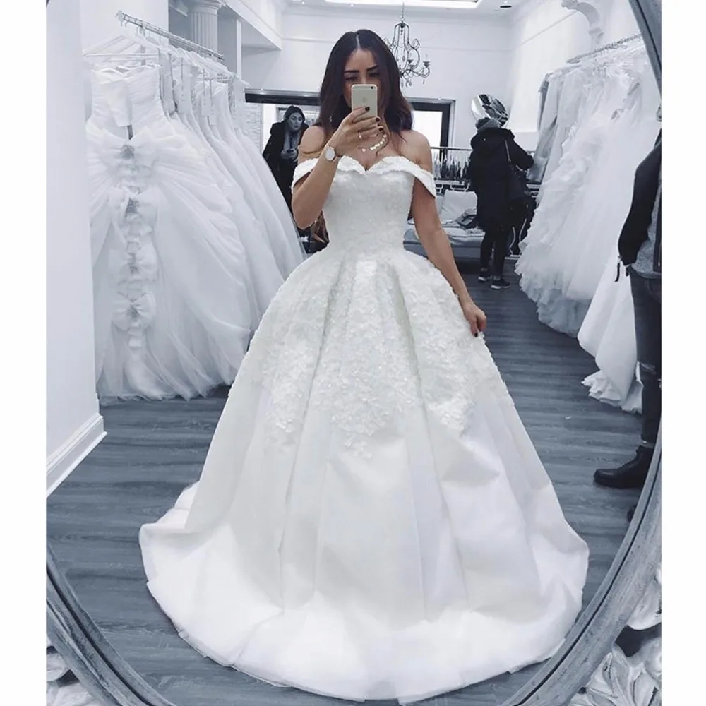 Vestido De Noiva 2019 с открытыми плечами атласные свадебные платья бальное платье кружево Милая элегантное женское вечернее платье Свадебные