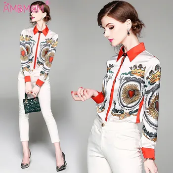 

2018 New Fashion Design Spring Summer Women Long Sleeve Floral Print Casual Shirt Fashion Top High Quality Blouses AMBMCM