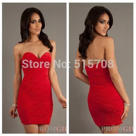 Simple Sexy Sheath Seetheart Strapless Red Black Pleat Mini Cocktail Party Short Prom Dresses 2014 Homecoming | Свадьбы и торжества