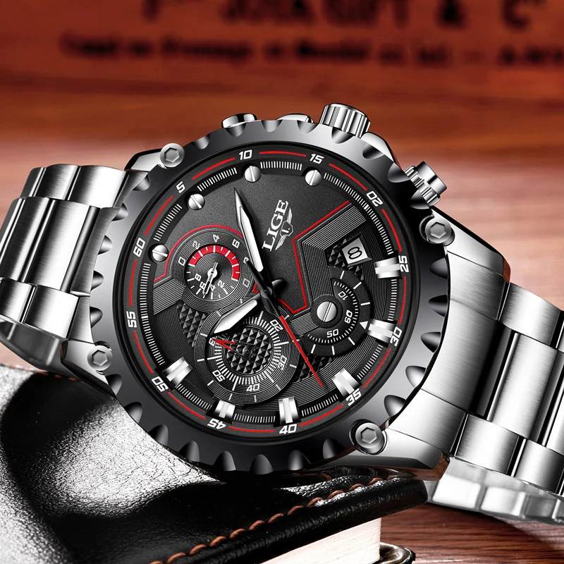Reloj de cuarzo de moda para hombre 2018 LIGE, reloj deportivo resistente al agua de acero de marca superior para hombre caja - 3