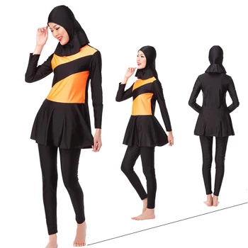 

New Long Sleeves Burkini Muslim Swimwear Modest Hijab Patchwork maillot de bain femme Swimsuit Islamic Swimming Suit for Women